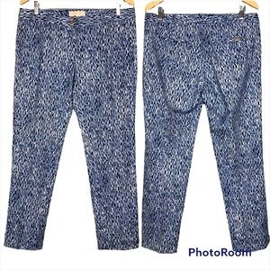 MICHAEL KORS blue geometric print mid rise straight leg pants size 10 stretch
